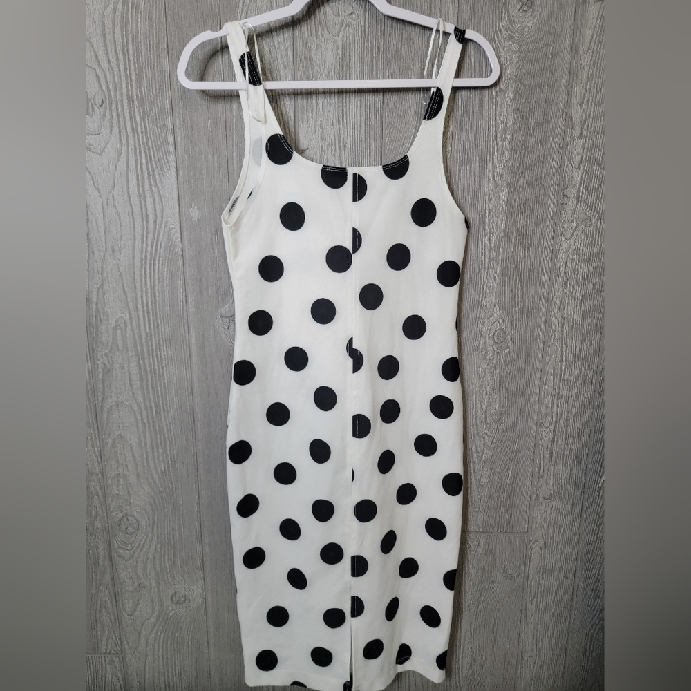 NWT Zara Trafaluc Black and White Polka Dot Midi Dress - Picture 3 of 3